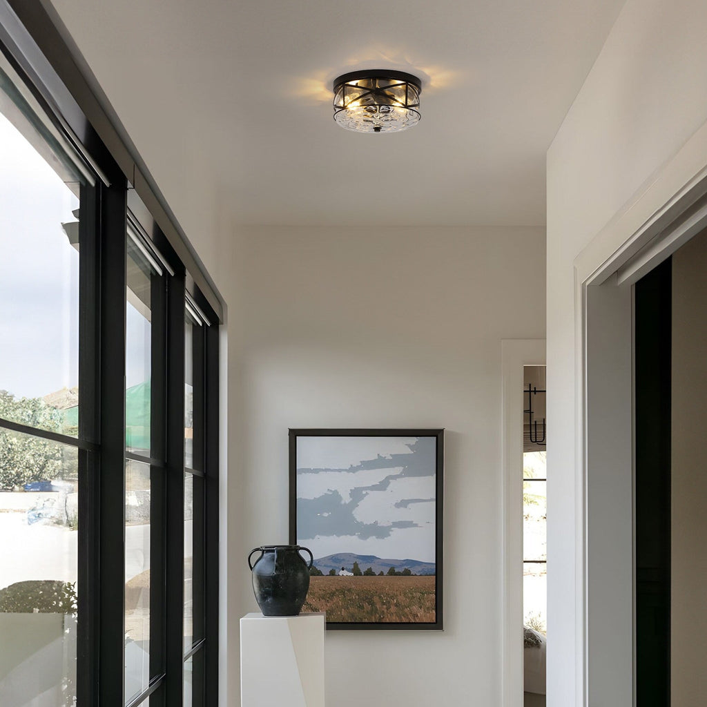 Plafonnier encastré en verre à 2 lumières avec cadre en métal