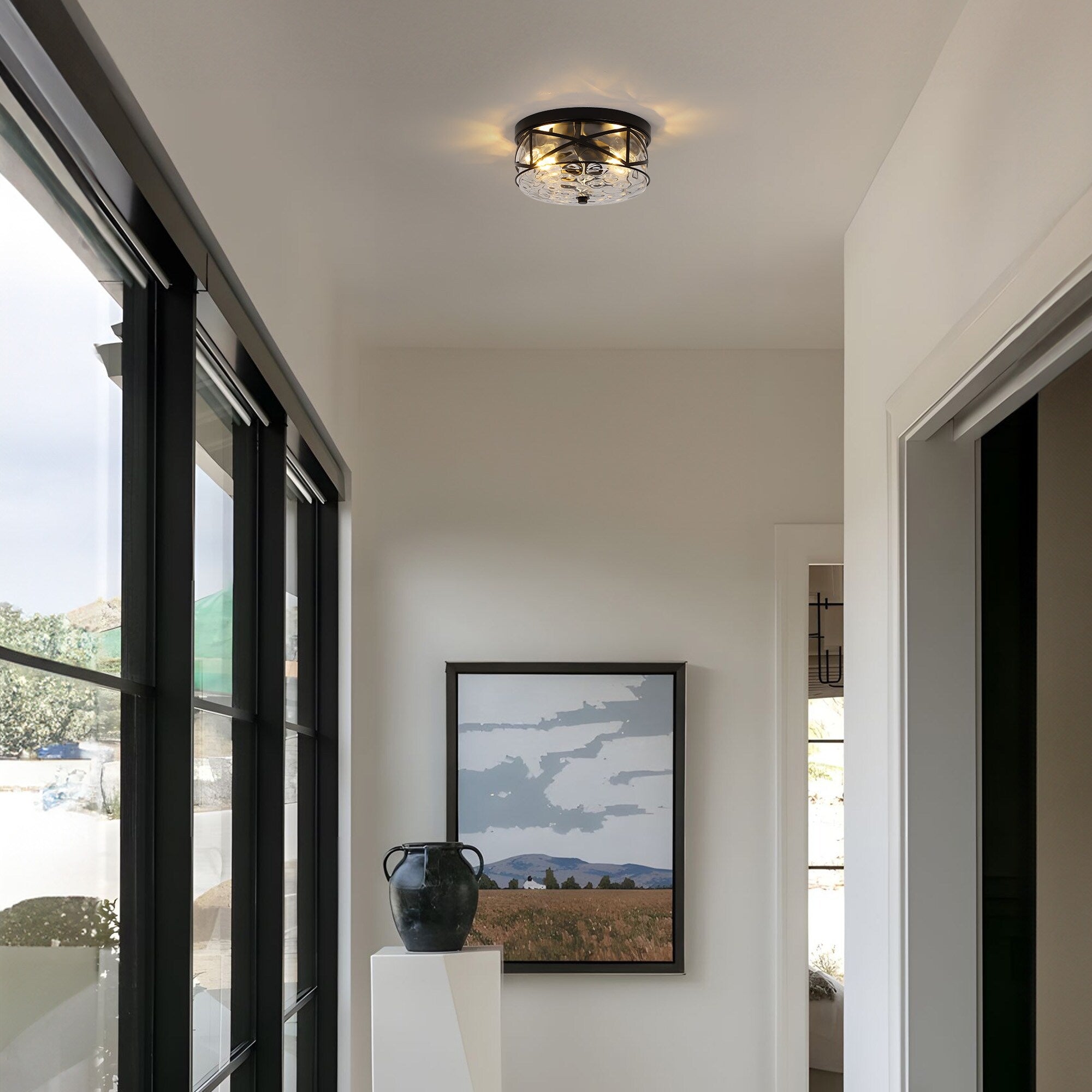 Plafonnier encastré en verre à 2 lumières avec cadre en métal