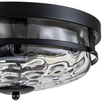 Plafonnier encastré moderne industriel à 2 lumières en verre ondulé transparent noir à dôme – 32,8 cm de largeur x 14 cm de hauteur