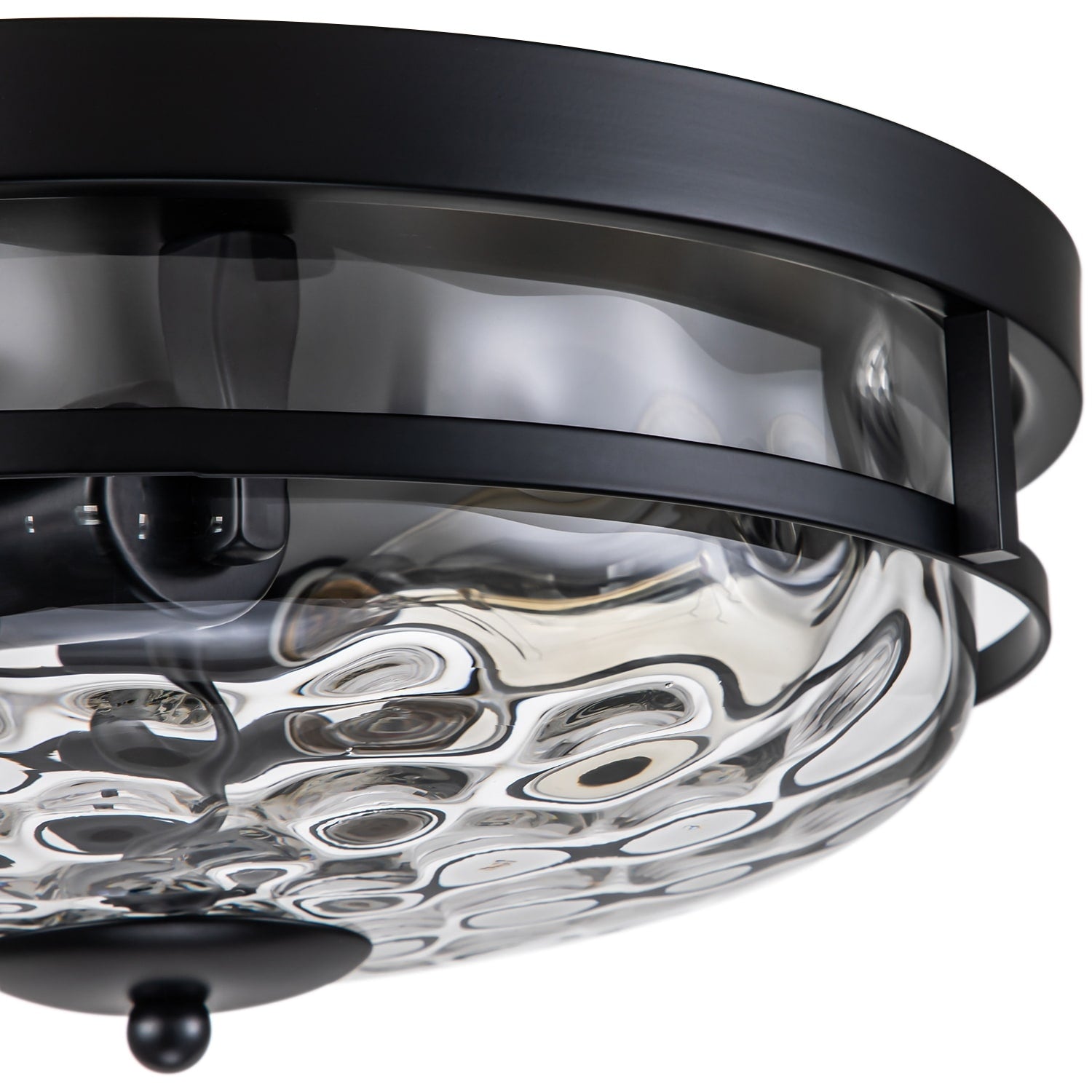 Plafonnier encastré moderne industriel à 2 lumières en verre ondulé transparent noir à dôme – 32,8 cm de largeur x 14 cm de hauteur