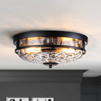 Plafonnier encastré moderne industriel à 2 lumières en verre ondulé transparent noir à dôme – 32,8 cm de largeur x 14 cm de hauteur