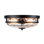 Plafonnier encastré moderne industriel à 2 lumières en verre ondulé transparent noir à dôme – 32,8 cm de largeur x 14 cm de hauteur