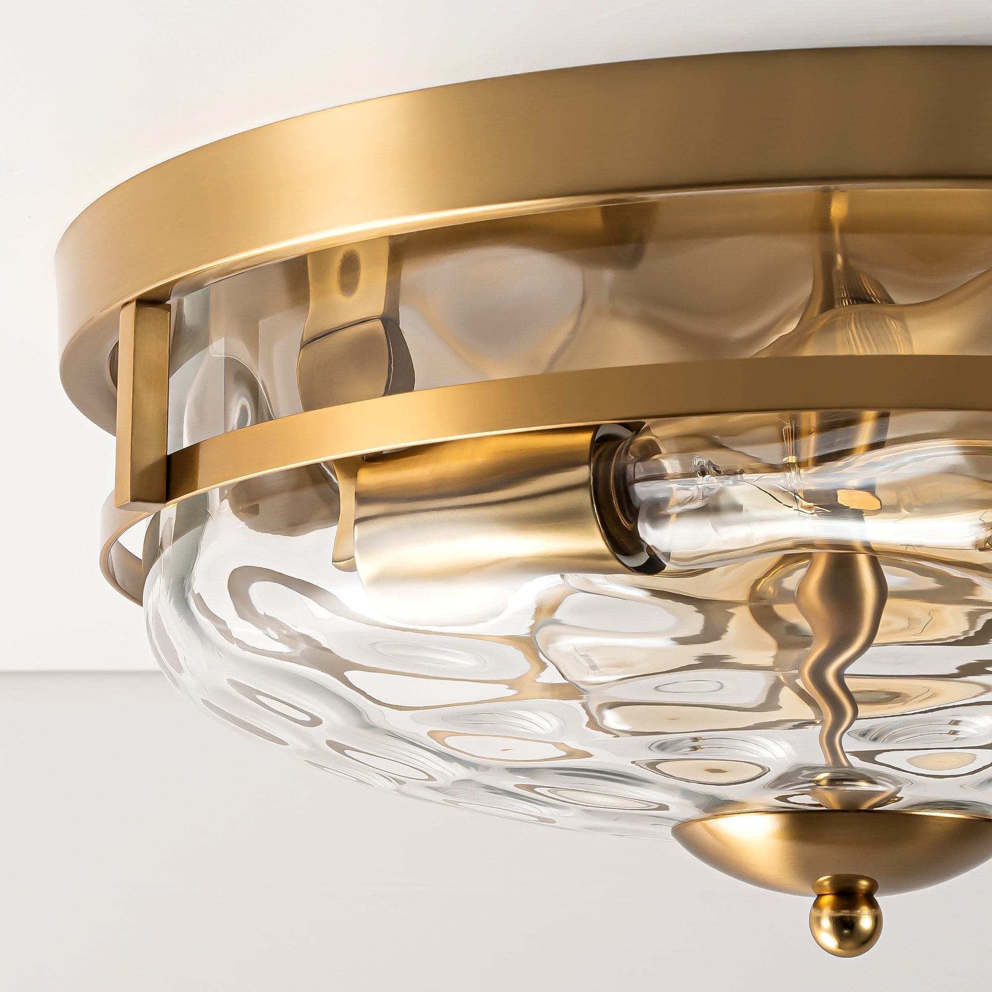 Plafonnier industriel à 2 lampes en forme de dôme, style ferme, en verre ondulé transparent