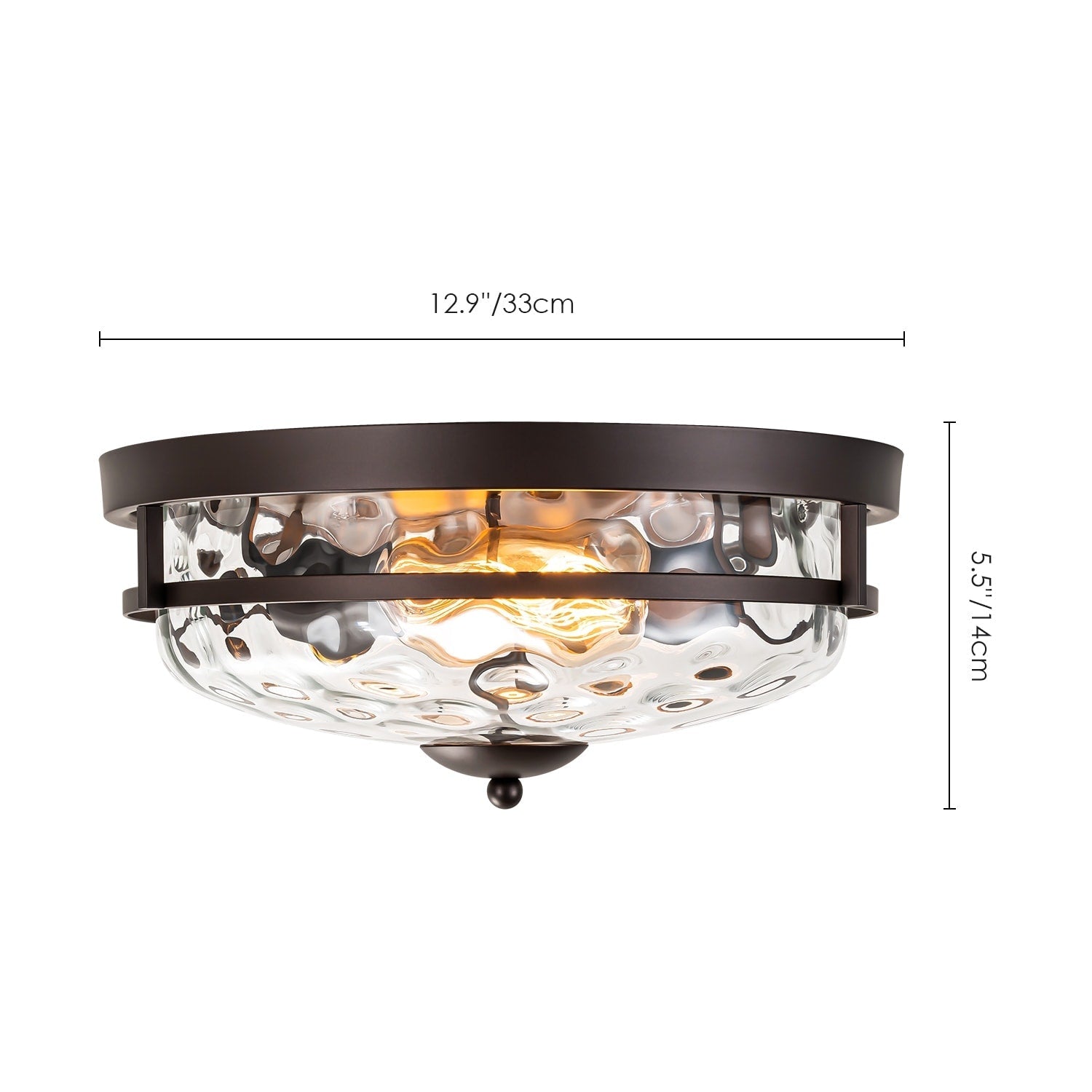 Plafonnier industriel à 2 lampes en forme de dôme, style ferme, en verre ondulé transparent