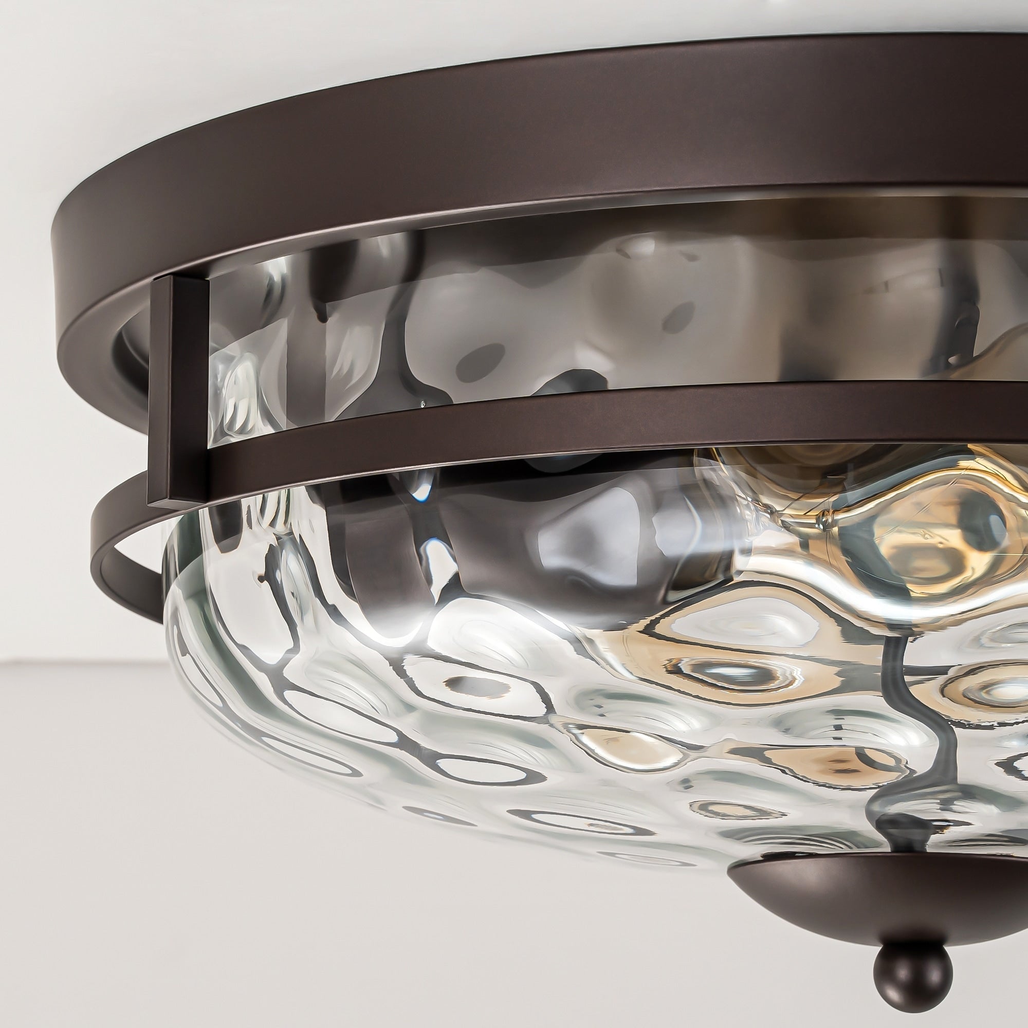 Plafonnier industriel à 2 lampes en forme de dôme, style ferme, en verre ondulé transparent