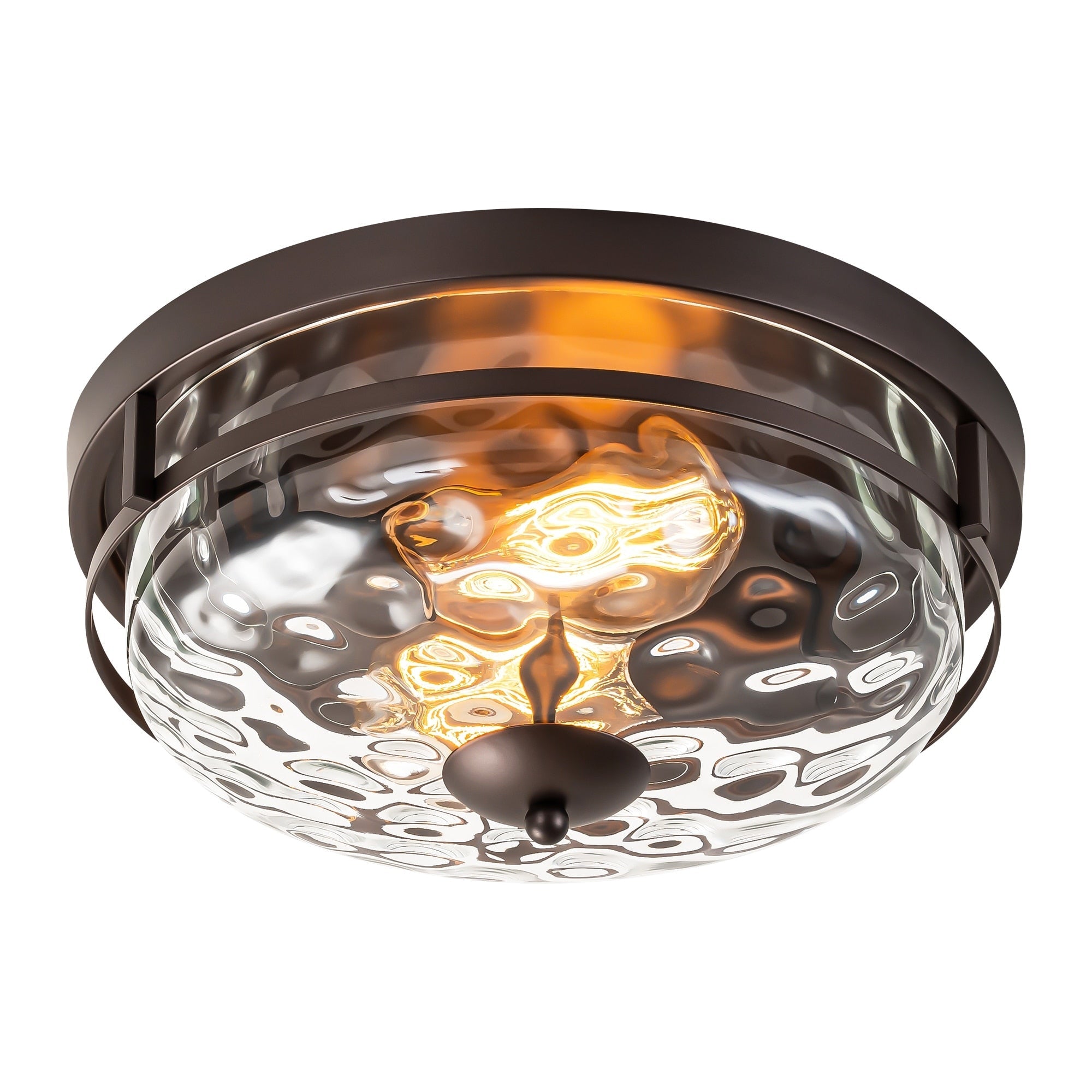 Plafonnier industriel à 2 lampes en forme de dôme, style ferme, en verre ondulé transparent
