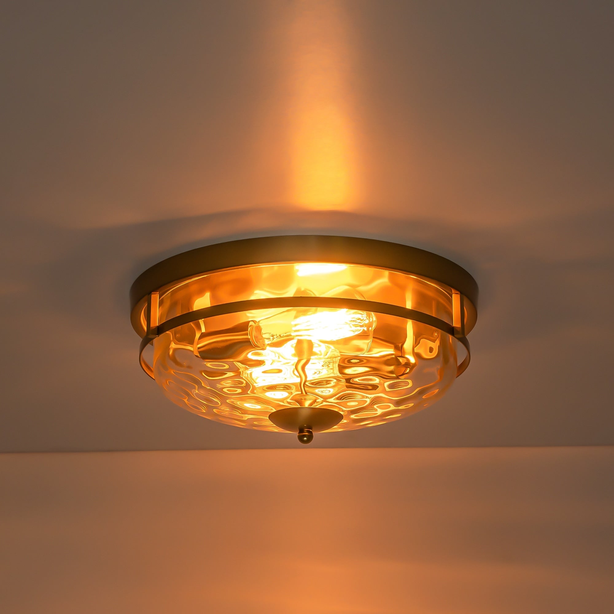 Plafonnier industriel à 2 lampes en forme de dôme, style ferme, en verre ondulé transparent