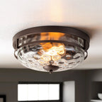 Plafonnier industriel à 2 lampes en forme de dôme, style ferme, en verre ondulé transparent