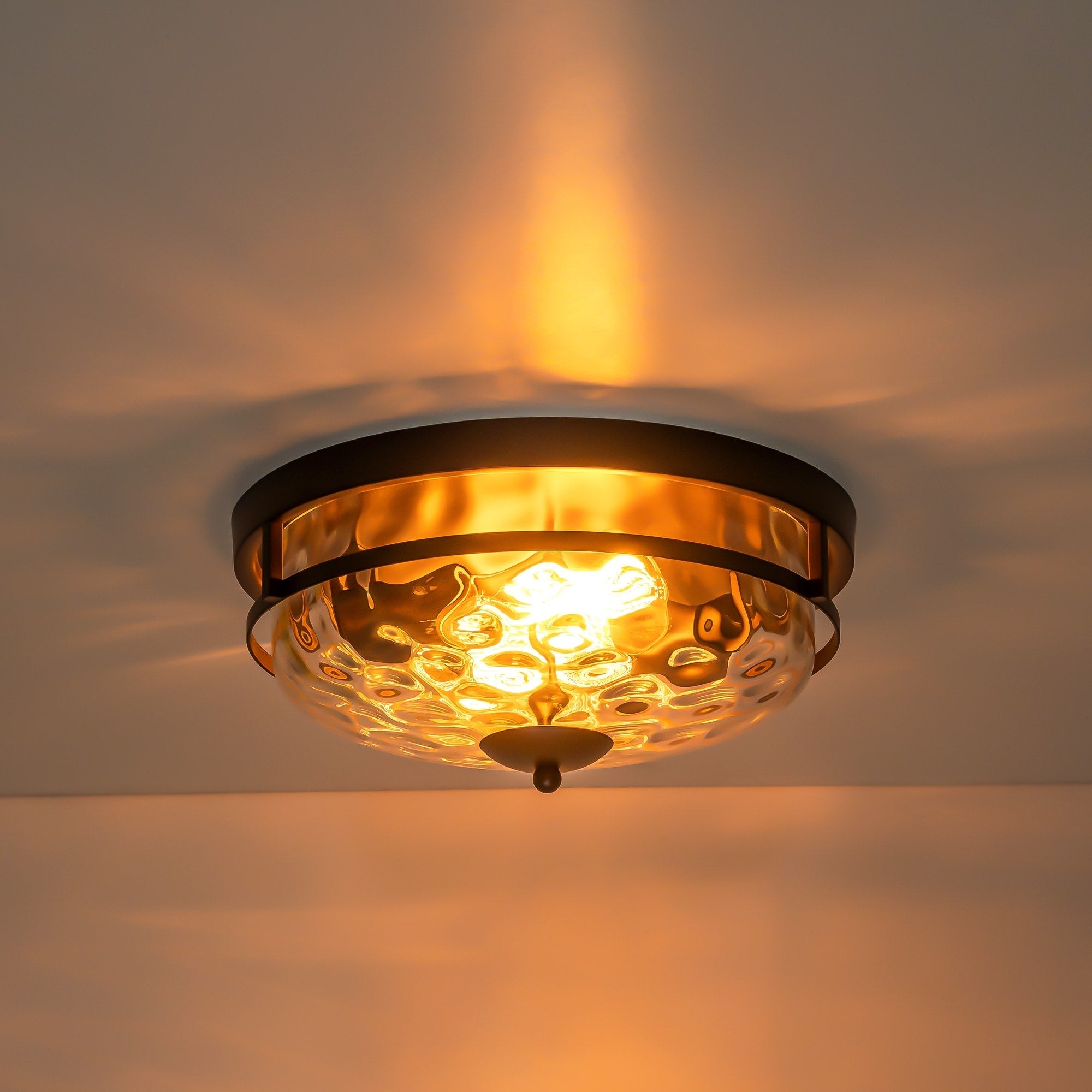 Plafonnier industriel à 2 lampes en forme de dôme, style ferme, en verre ondulé transparent