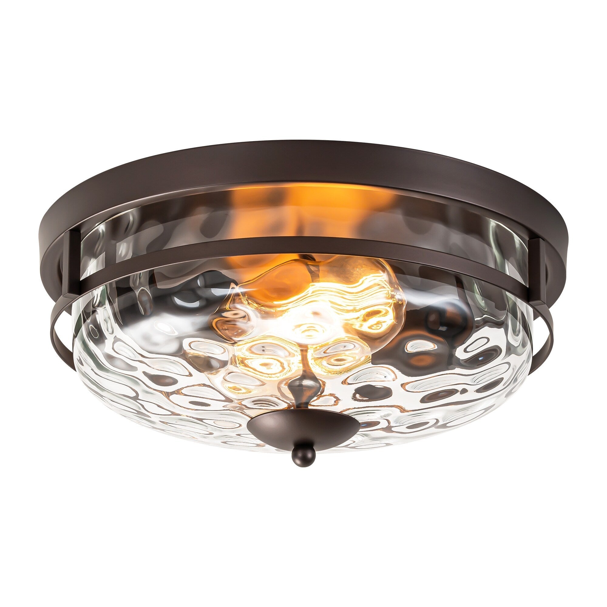 Plafonnier industriel à 2 lampes en forme de dôme, style ferme, en verre ondulé transparent