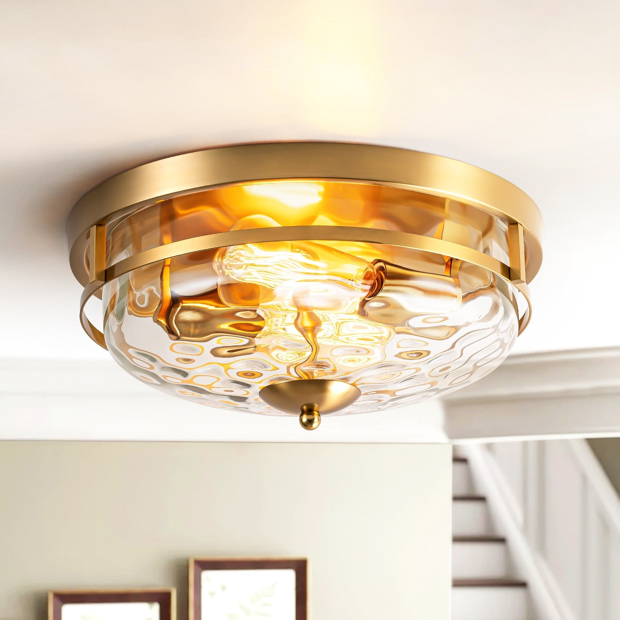 Plafonnier industriel à 2 lampes en forme de dôme, style ferme, en verre ondulé transparent