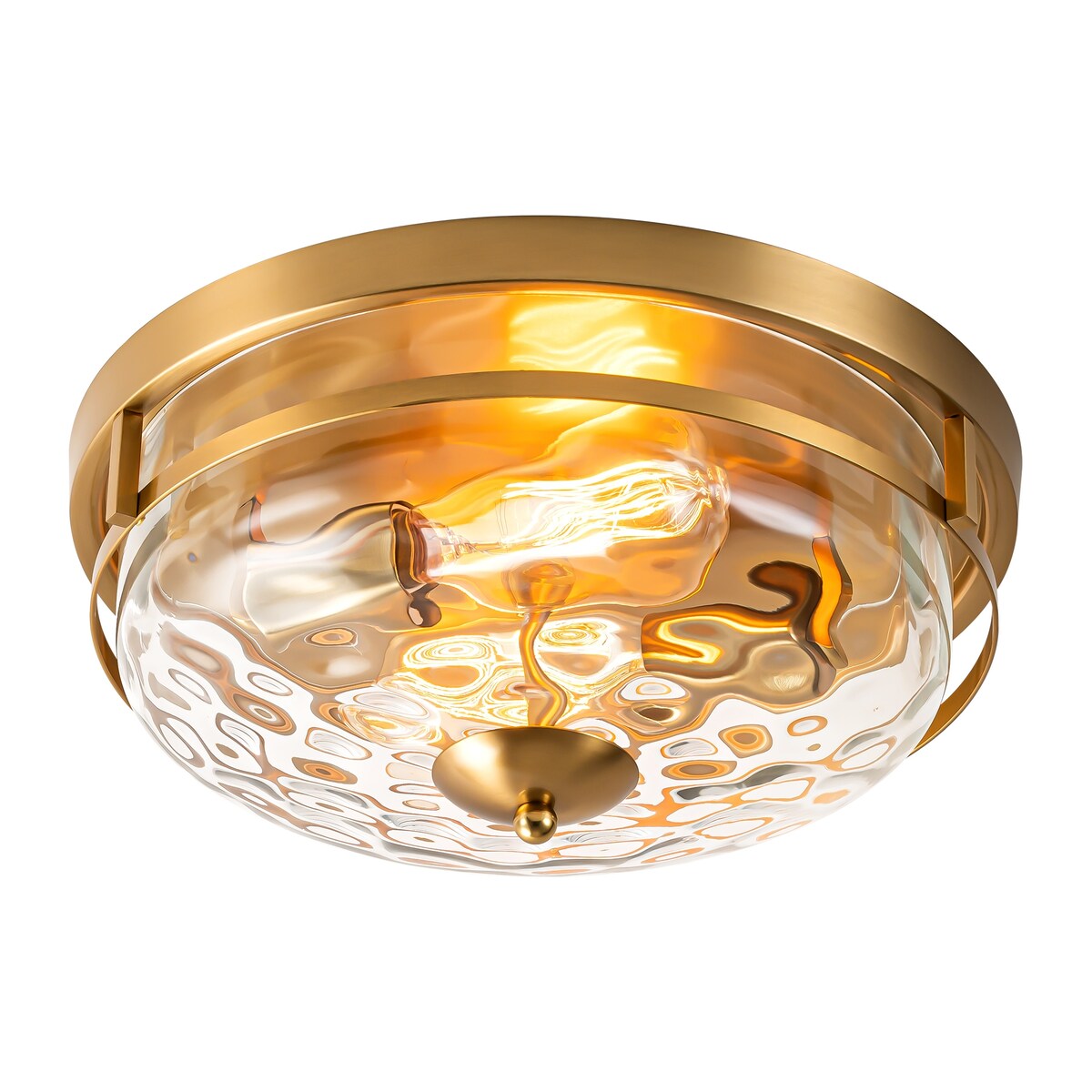 Plafonnier industriel à 2 lumières en forme de dôme, style ferme, en verre ondulé transparent, montage encastré – 32,8 cm (l) x 14 cm (h)