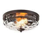 Plafonnier industriel à 2 lumières en forme de dôme, style ferme, en verre ondulé transparent, montage encastré – 32,8 cm (l) x 14 cm (h)