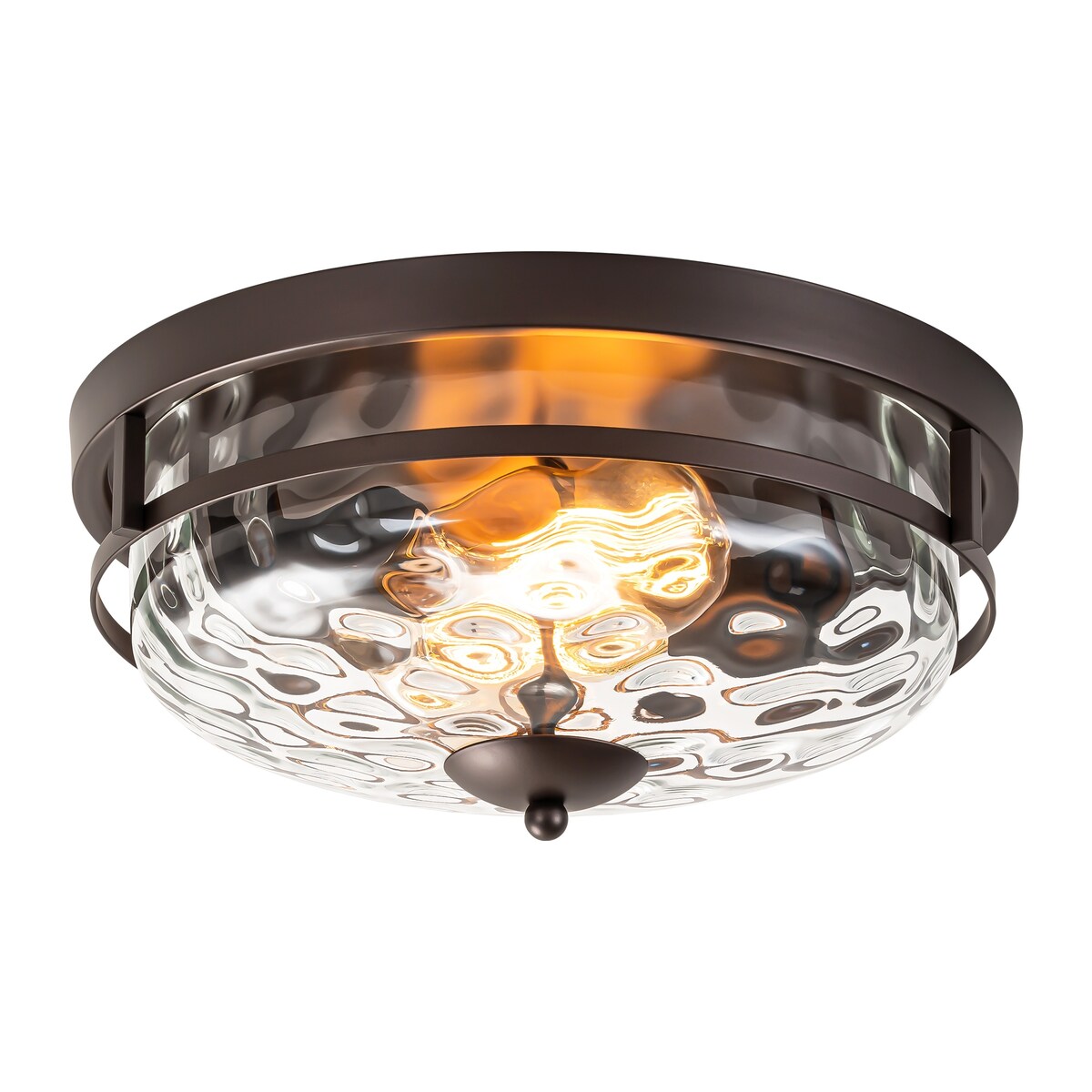 Plafonnier industriel à 2 lumières en forme de dôme, style ferme, en verre ondulé transparent, montage encastré – 32,8 cm (l) x 14 cm (h)