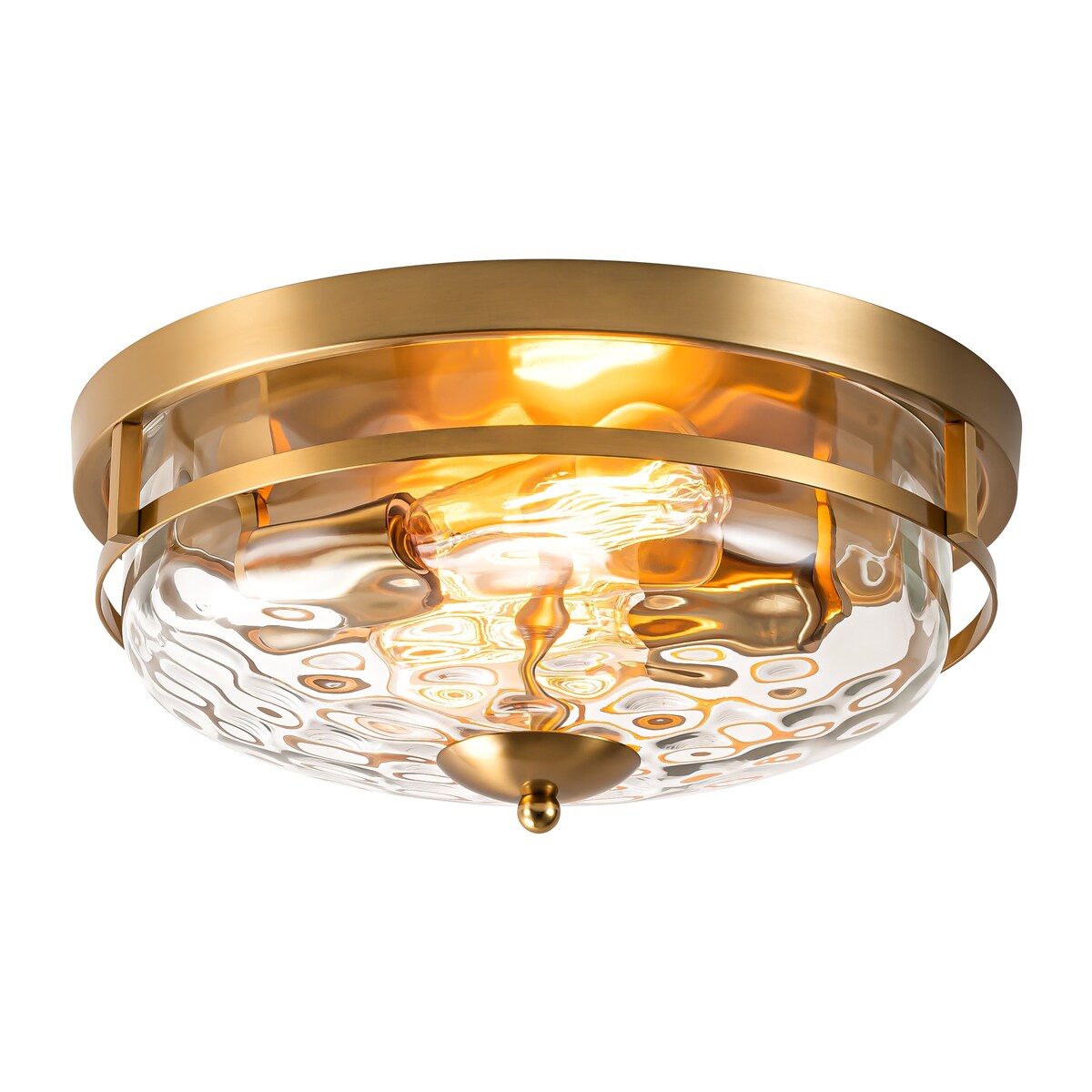 Plafonnier industriel à 2 lumières en forme de dôme, style ferme, en verre ondulé transparent, montage encastré – 32,8 cm (l) x 14 cm (h)