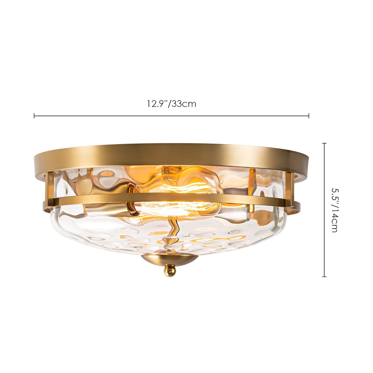 Plafonnier industriel à 2 lumières en forme de dôme, style ferme, en verre ondulé transparent, montage encastré – 32,8 cm (l) x 14 cm (h)