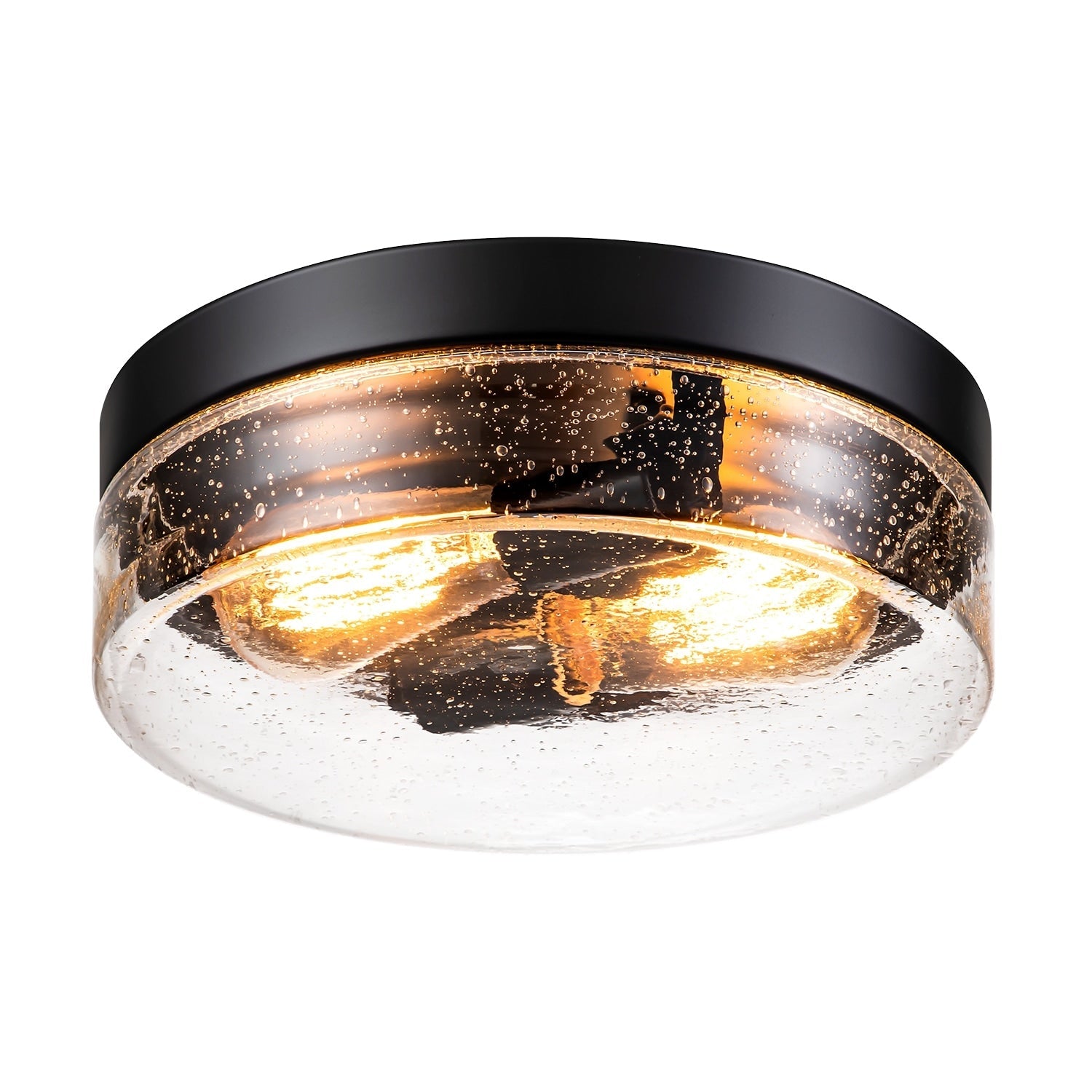Plafonnier moderne à 2 lumières en forme de dôme, en verre transparent à bulles et à grains, de style ferme