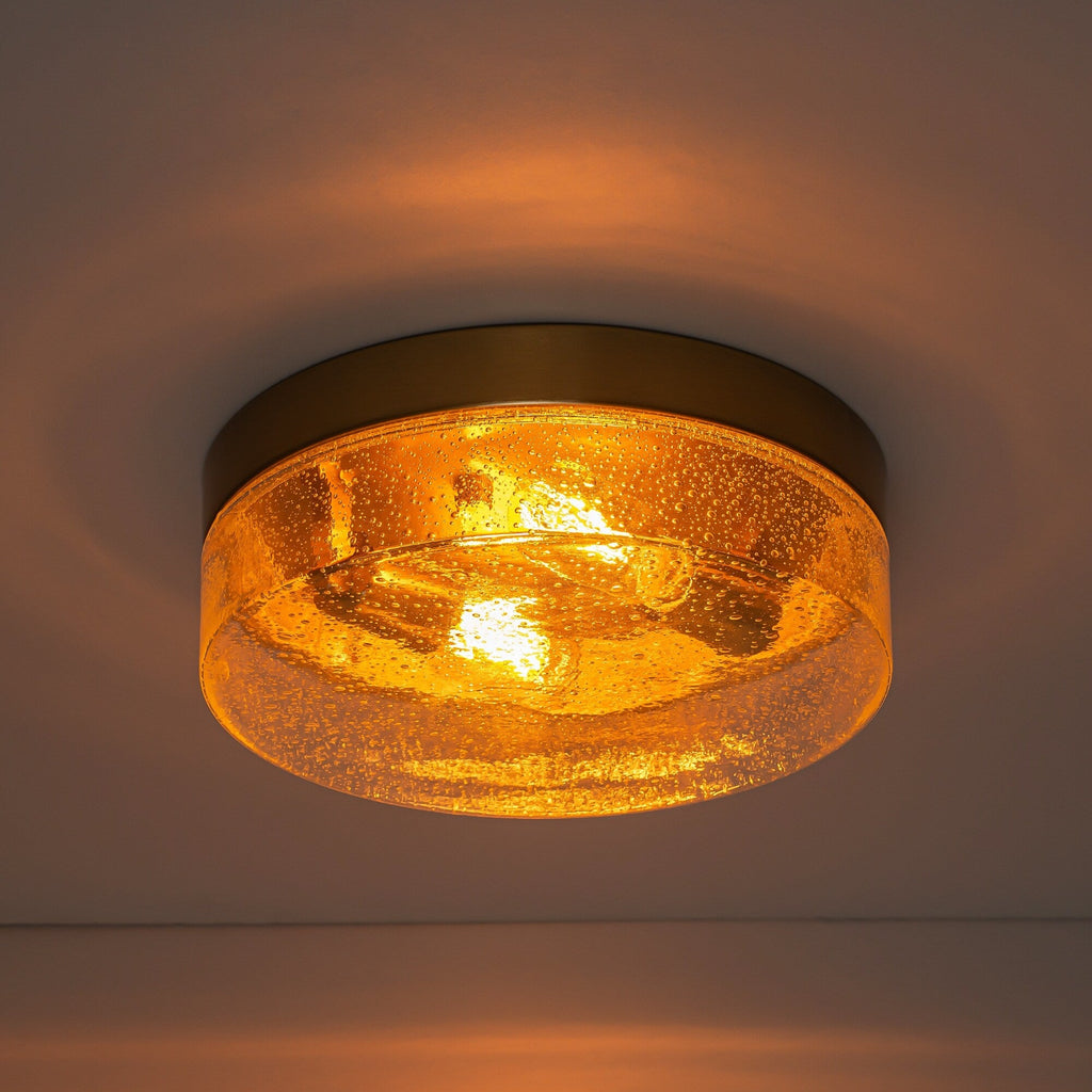 Plafonnier moderne à 2 lumières en forme de dôme, en verre transparent à bulles et à grains, de style ferme
