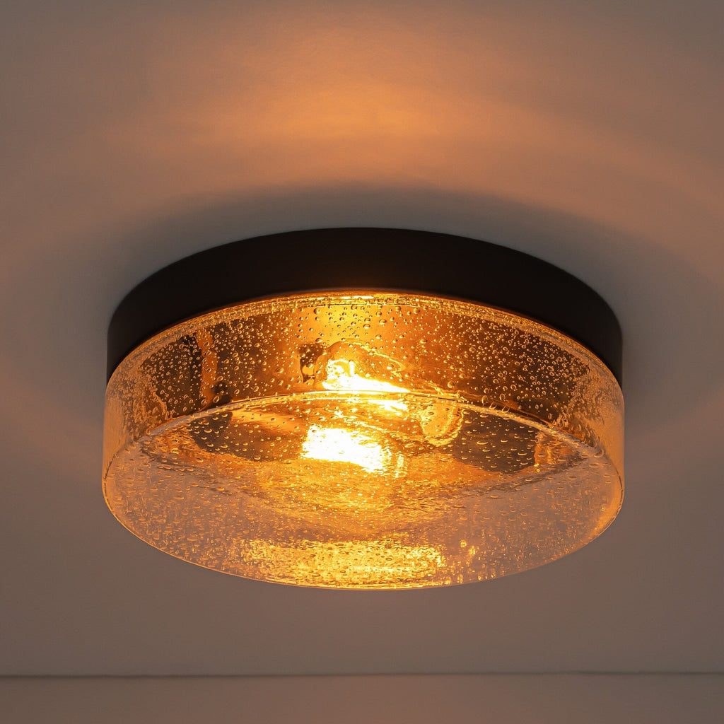 Plafonnier moderne à 2 lumières en forme de dôme, en verre transparent à bulles et à grains, de style ferme