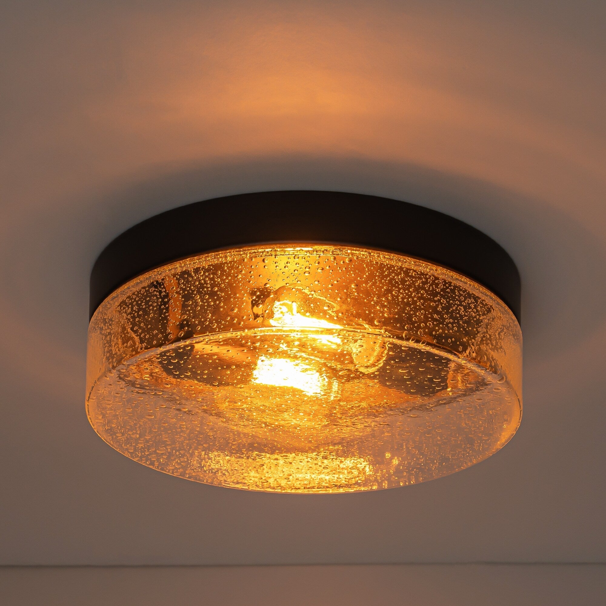 Plafonnier moderne à 2 lumières en forme de dôme, en verre transparent à bulles et à grains, de style ferme
