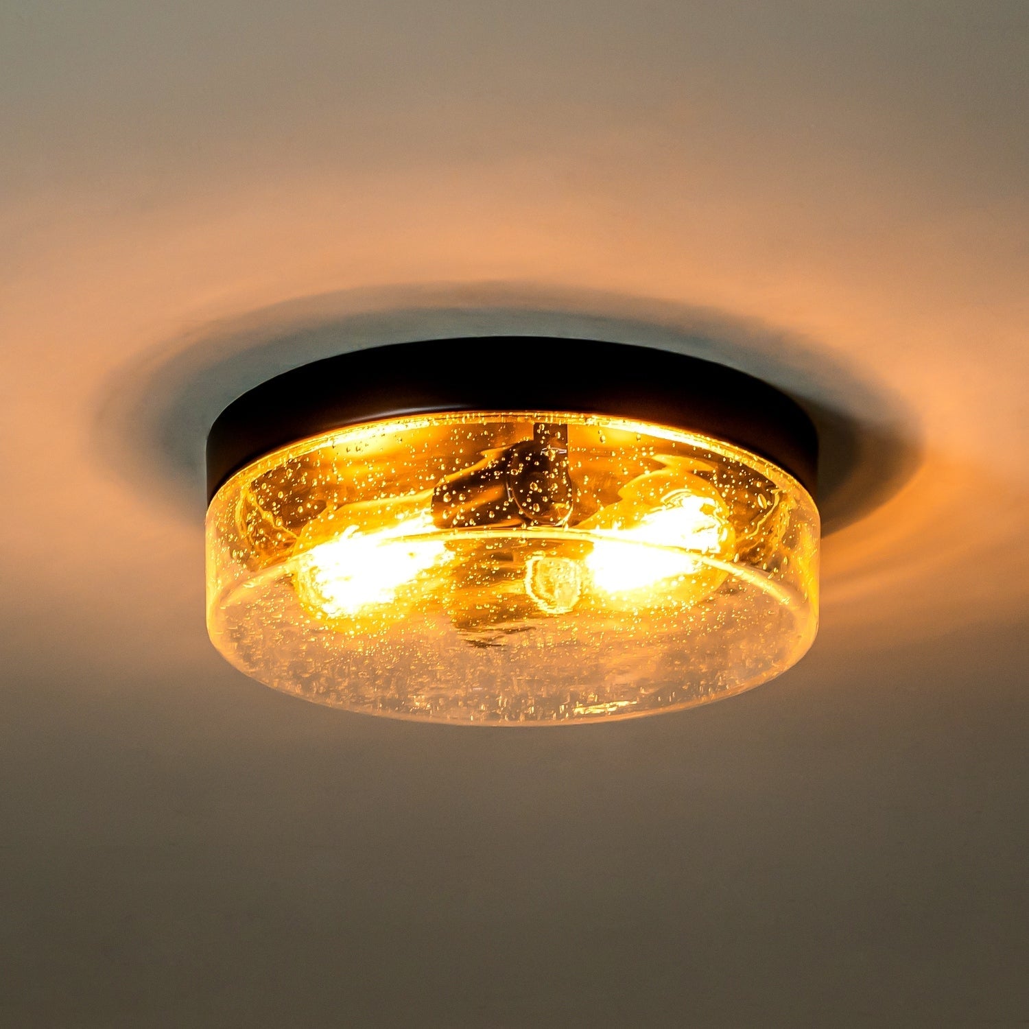 Plafonnier moderne à 2 lumières en forme de dôme, en verre transparent à bulles et à grains, de style ferme