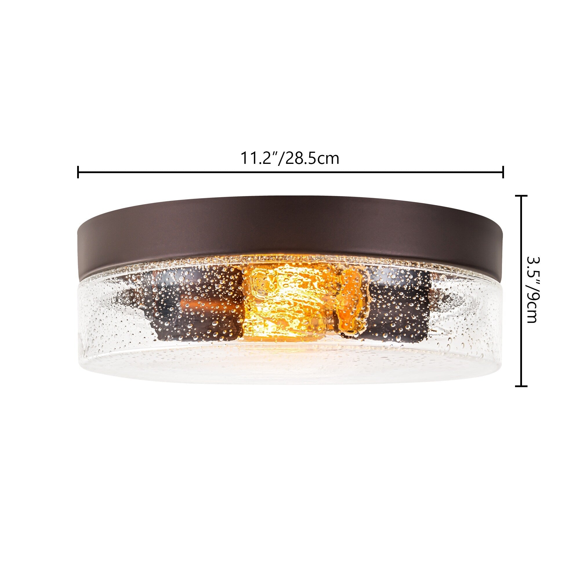 Plafonnier moderne à 2 lumières en forme de dôme, en verre transparent à bulles et à grains, de style ferme