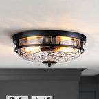 Plafonnier encastré moderne industriel à 2 lumières en verre ondulé transparent noir à dôme – 32,8 cm de largeur x 14 cm de hauteur