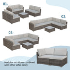 Ensemble de 2 canapés d'angle sectionnels en osier pour patio