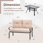 Ensemble de 2 bancs de jardin et table basse ronde pour terrasse extérieure