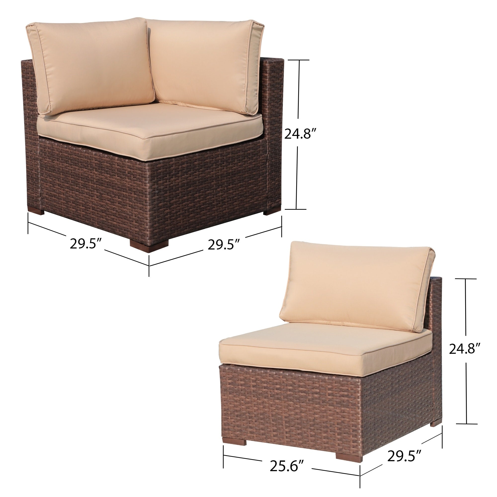 Ensemble de 2 canapés d'angle sectionnels en osier pour patio