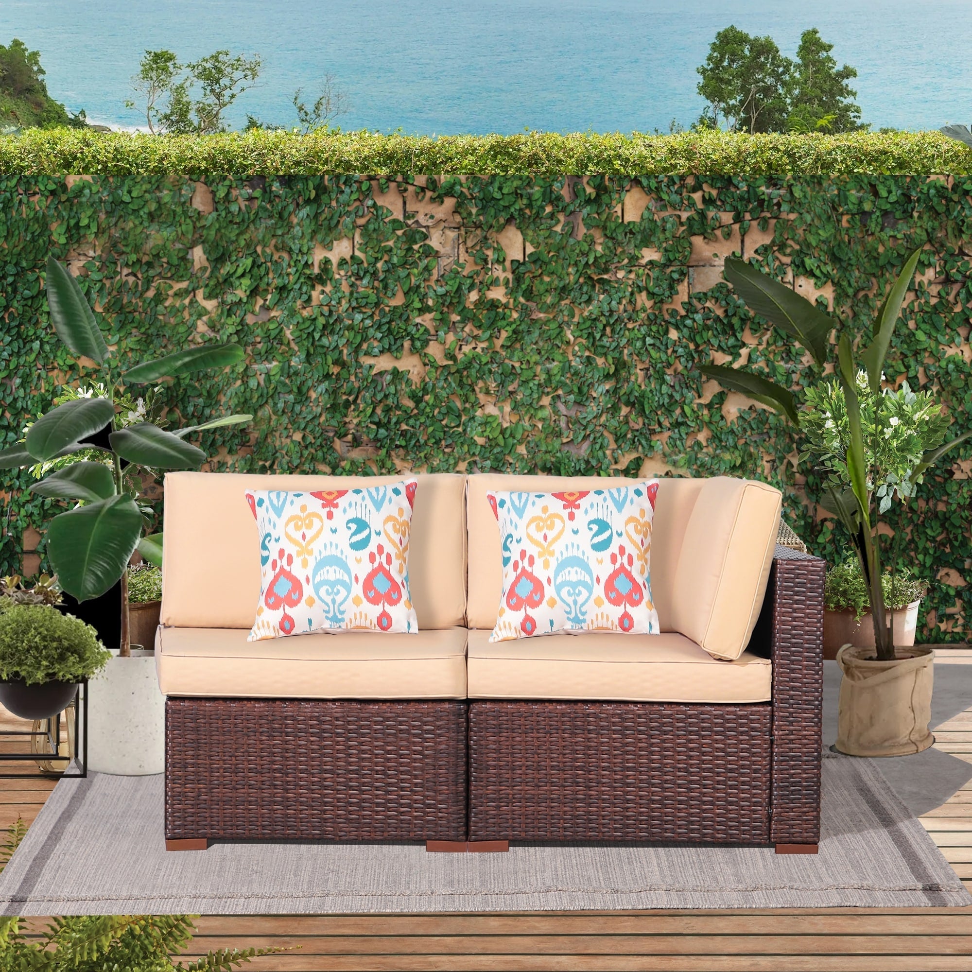 Ensemble de 2 canapés d'angle sectionnels en osier pour patio