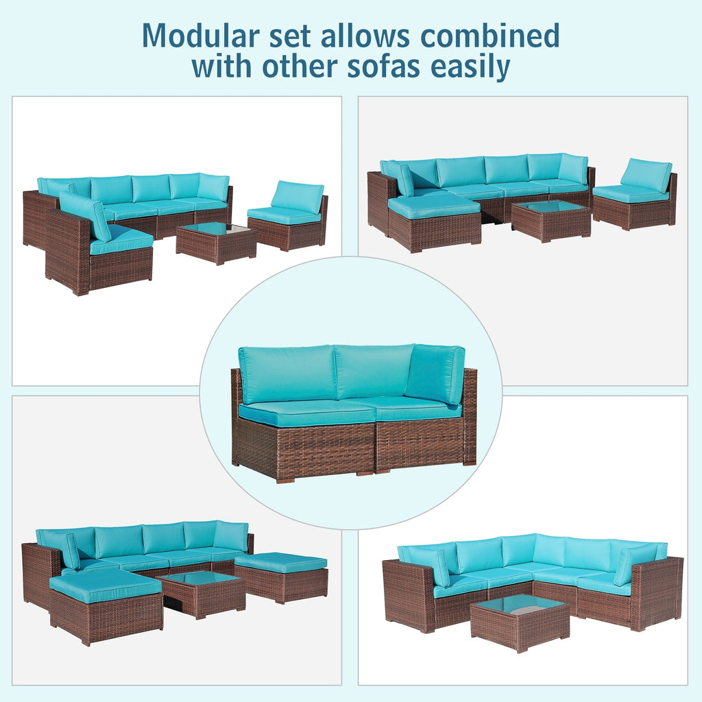 Ensemble de 2 canapés d'angle sectionnels en osier pour patio