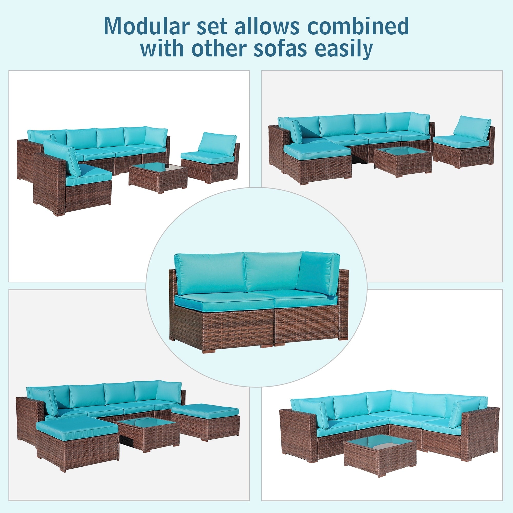 Ensemble de 2 canapés d'angle sectionnels en osier pour patio