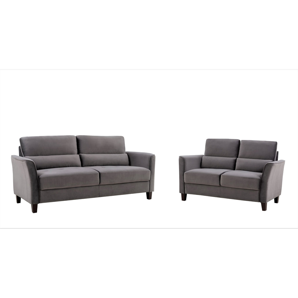 Ensemble de salon 2 pièces avec accoudoirs inclinés rembourrés, causeuse et canapé, style milieu du siècle moderne