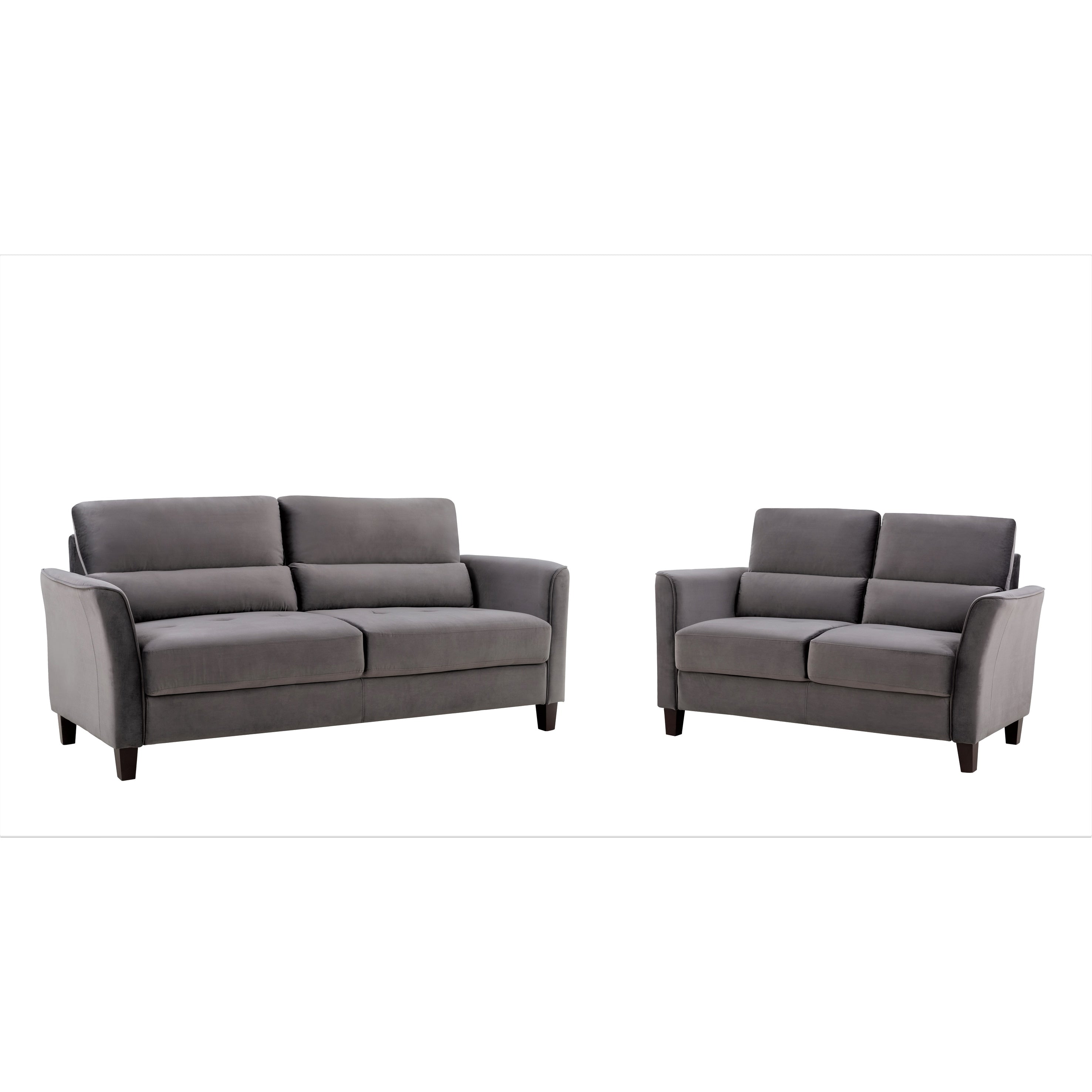 Ensemble de salon 2 pièces avec accoudoirs inclinés rembourrés, causeuse et canapé, style milieu du siècle moderne