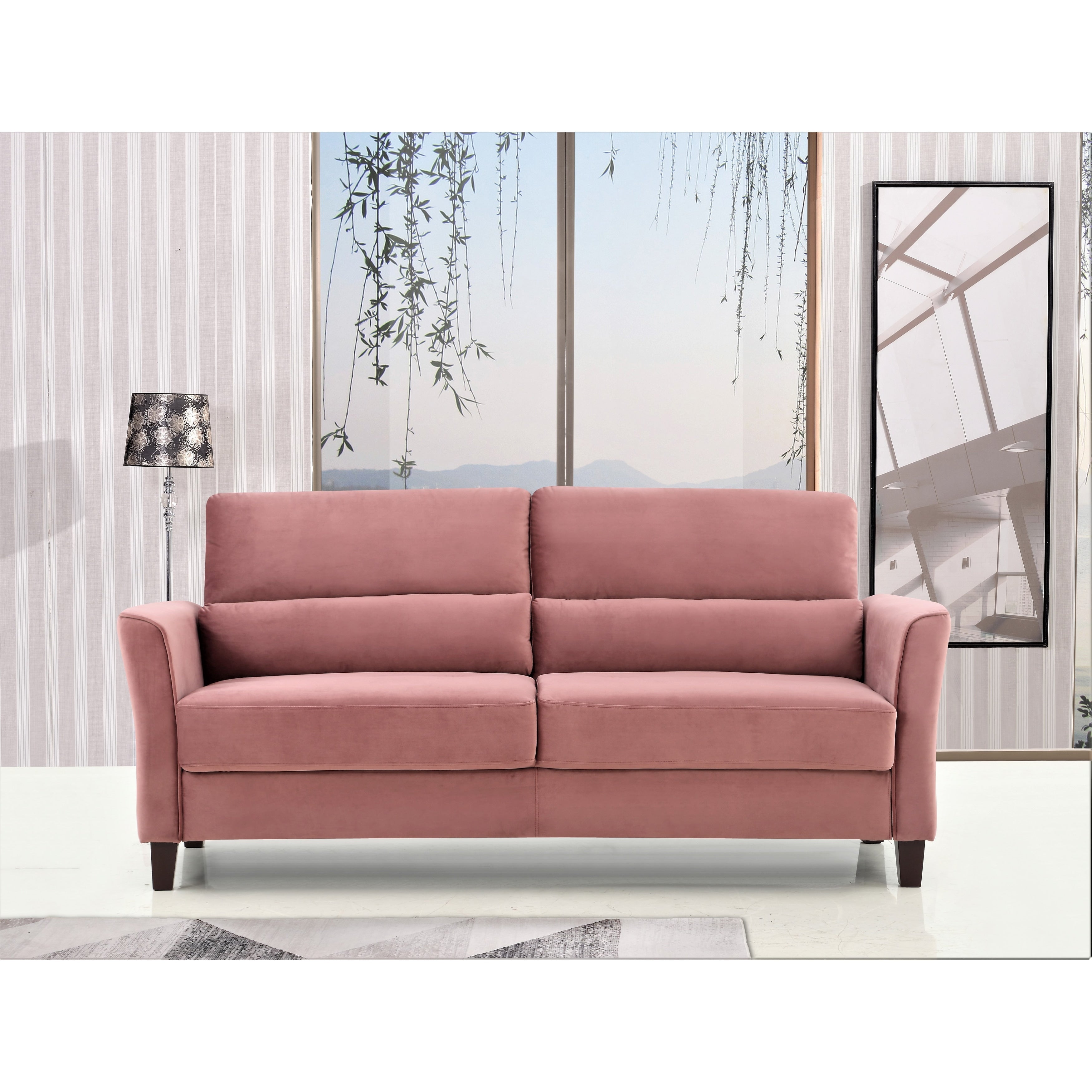 Ensemble de salon 2 pièces avec accoudoirs inclinés rembourrés, causeuse et canapé, style milieu du siècle moderne