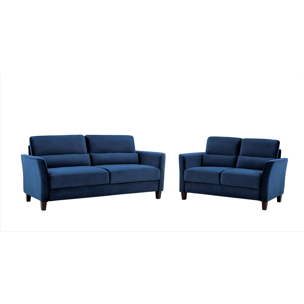 Ensemble de salon 2 pièces avec accoudoirs inclinés rembourrés, causeuse et canapé, style milieu du siècle moderne