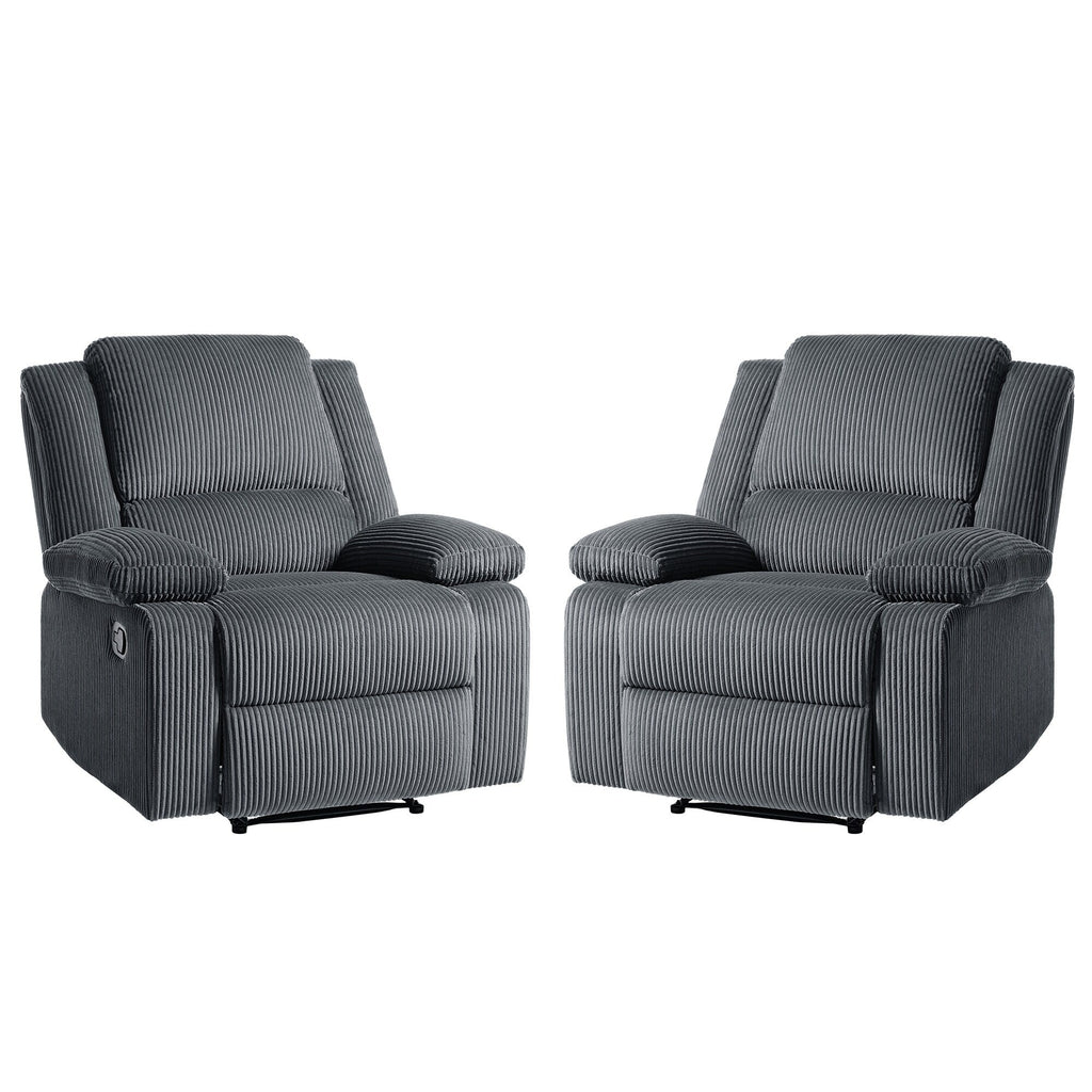 Ensemble de 2 fauteuils inclinables manuels en velours côtelé avec repose-pieds