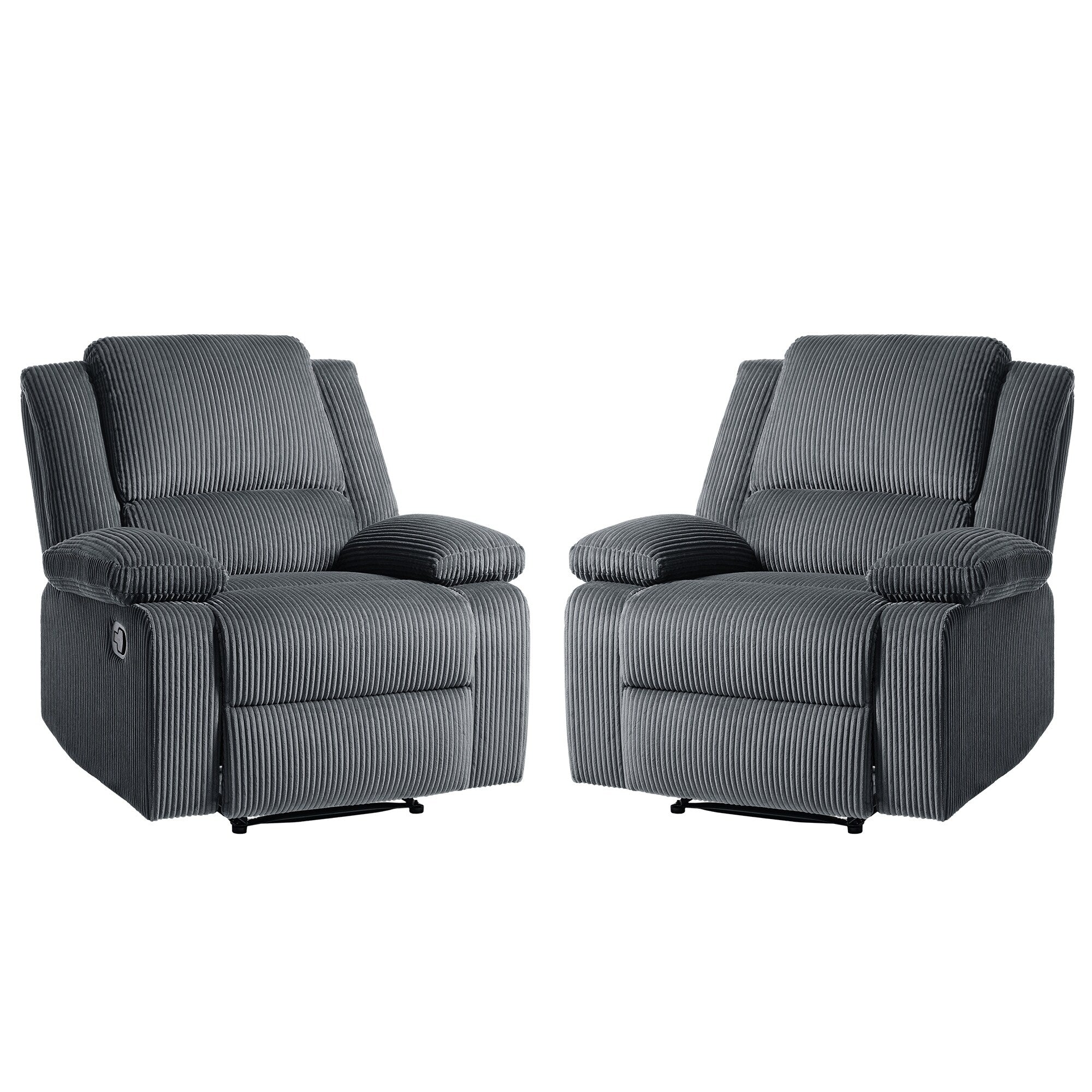 Ensemble de 2 fauteuils inclinables manuels en velours côtelé avec repose-pieds