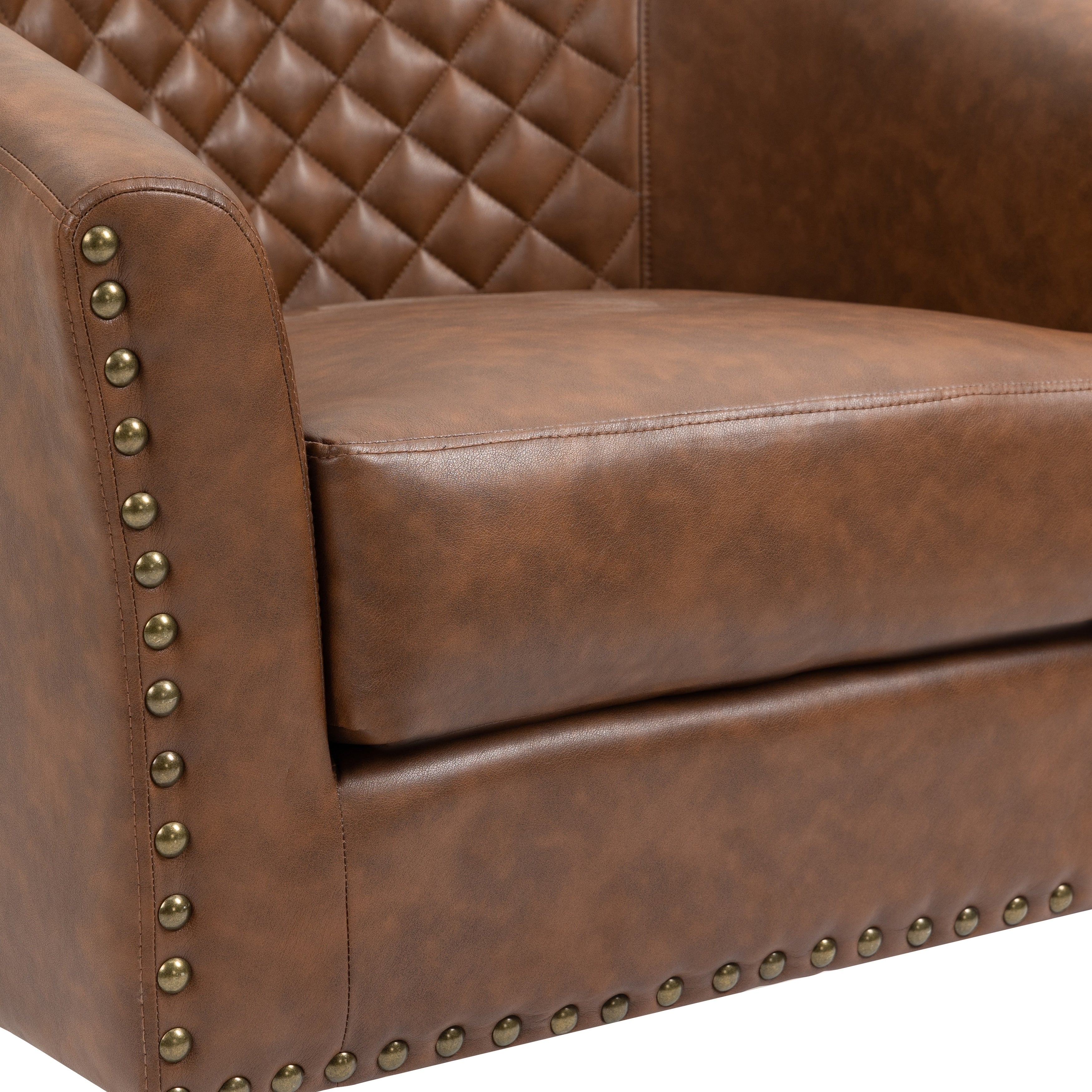 Lot de 2 chaises d'appoint tonneau en cuir vegan de 29 W avec garniture cloutée