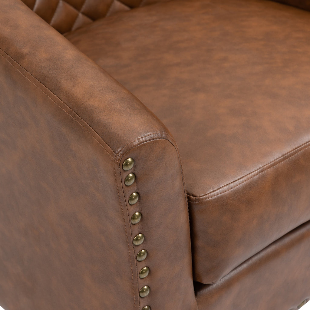 Lot de 2 chaises d'appoint tonneau en cuir vegan de 29 W avec garniture cloutée