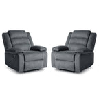 Lot de 2 fauteuils inclinables manuels modernes en velours côtelé, fauteuil d'appoint surdimensionné avec accoudoirs larges