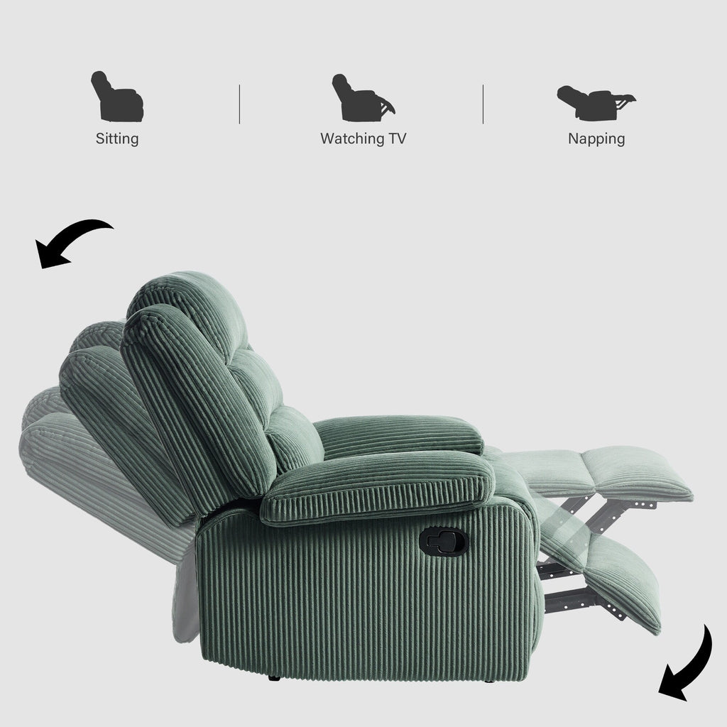 Lot de 2 fauteuils inclinables manuels modernes en velours côtelé, fauteuil d'appoint surdimensionné avec accoudoirs larges