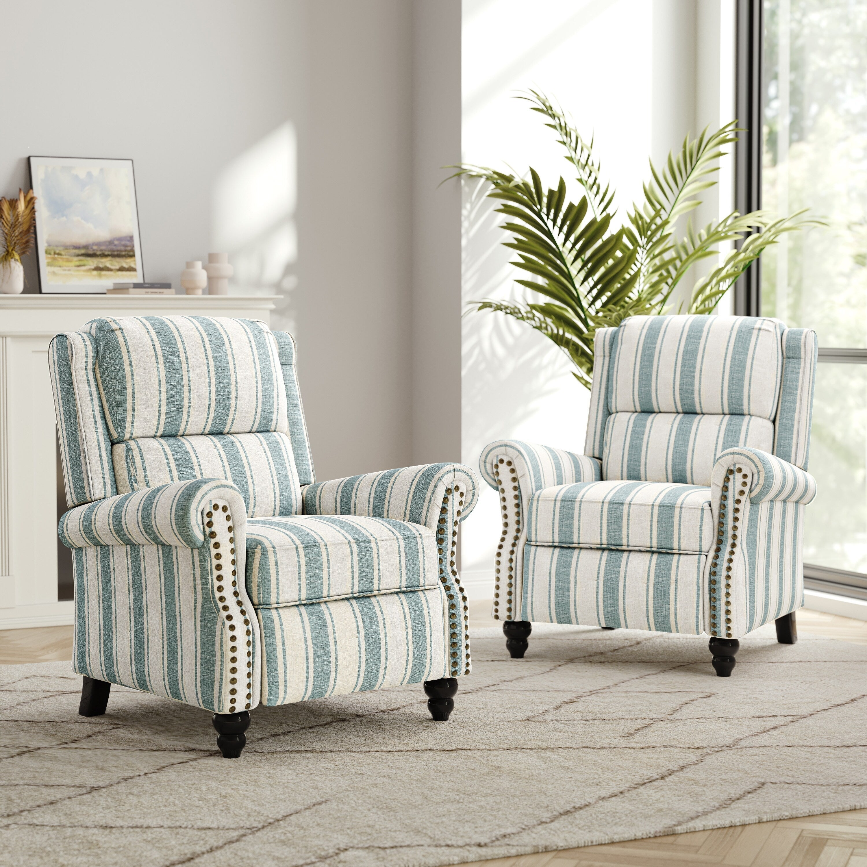 Ensemble de 2 fauteuils inclinables rembourrés à tête de clou