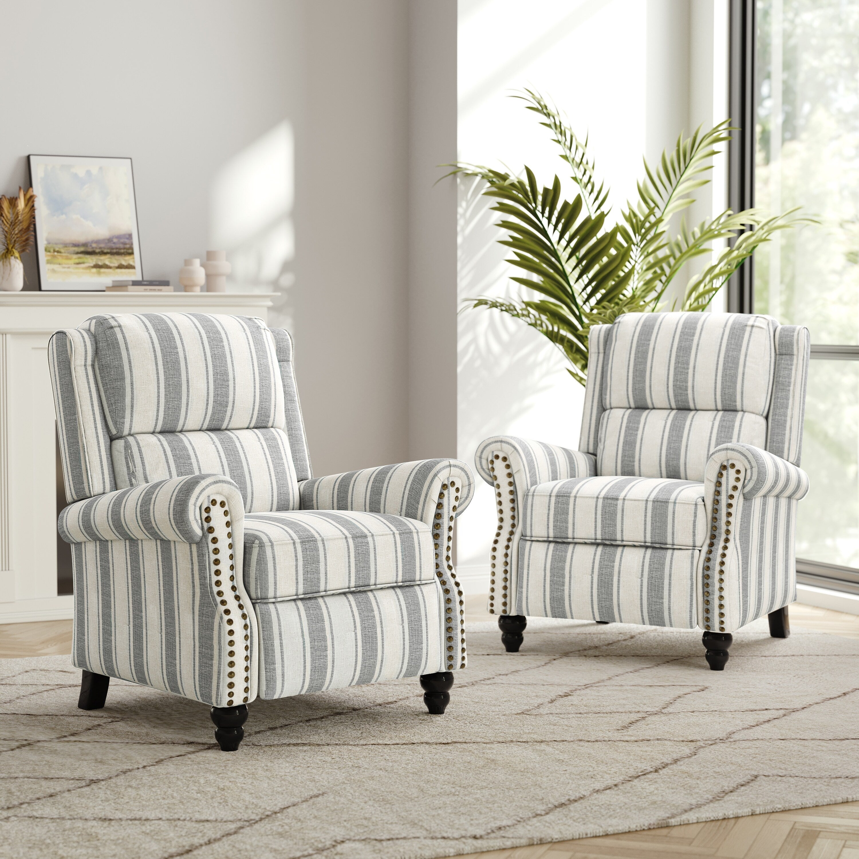Ensemble de 2 fauteuils inclinables rembourrés à tête de clou
