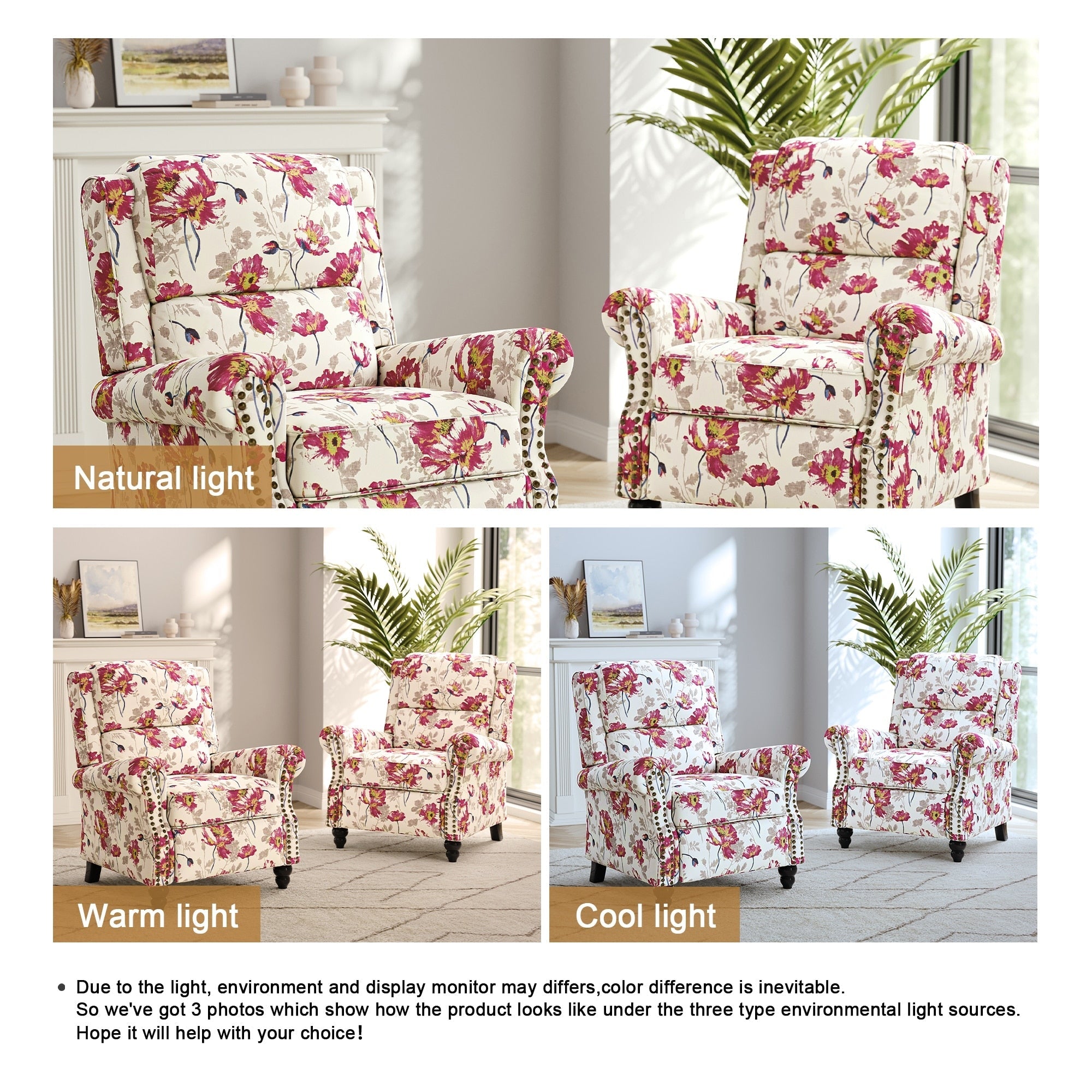 Ensemble de 2 fauteuils inclinables rembourrés à tête de clou