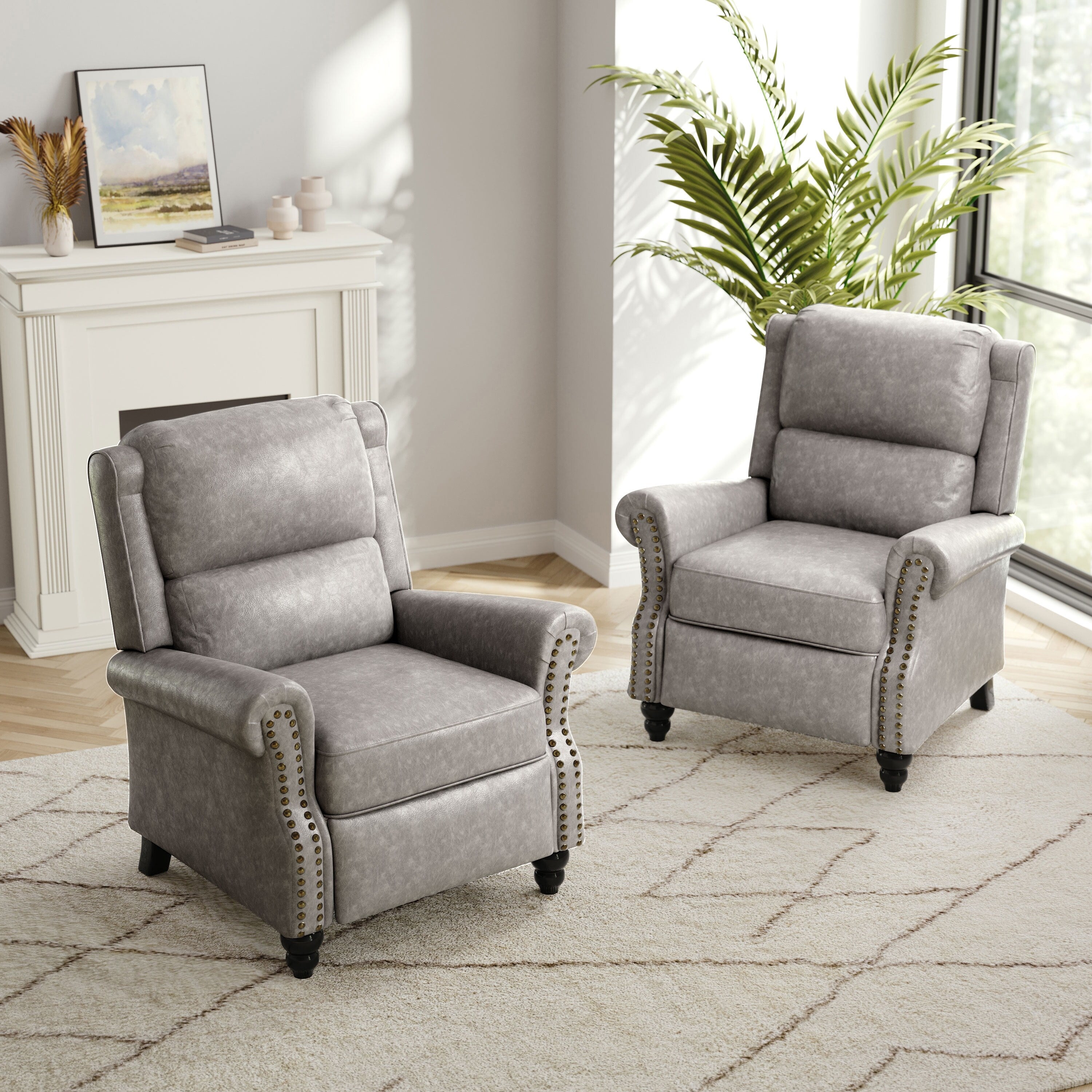 Ensemble de 2 fauteuils inclinables rembourrés à tête de clou