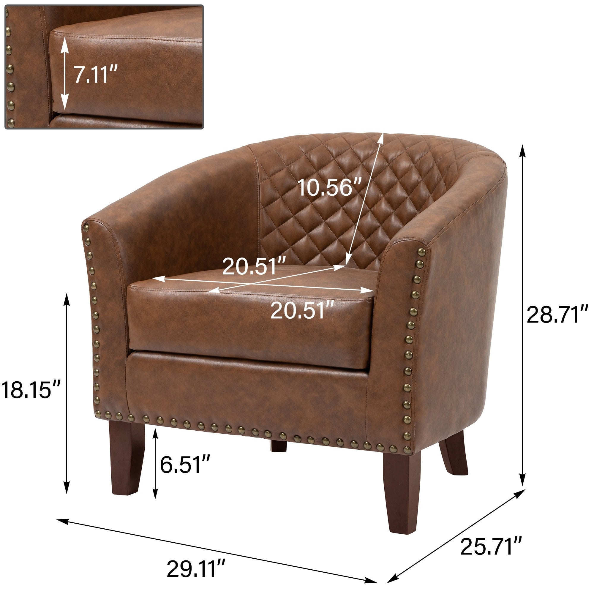 Lot de 2 chaises d'appoint tonneau en cuir vegan de 29 W avec garniture cloutée
