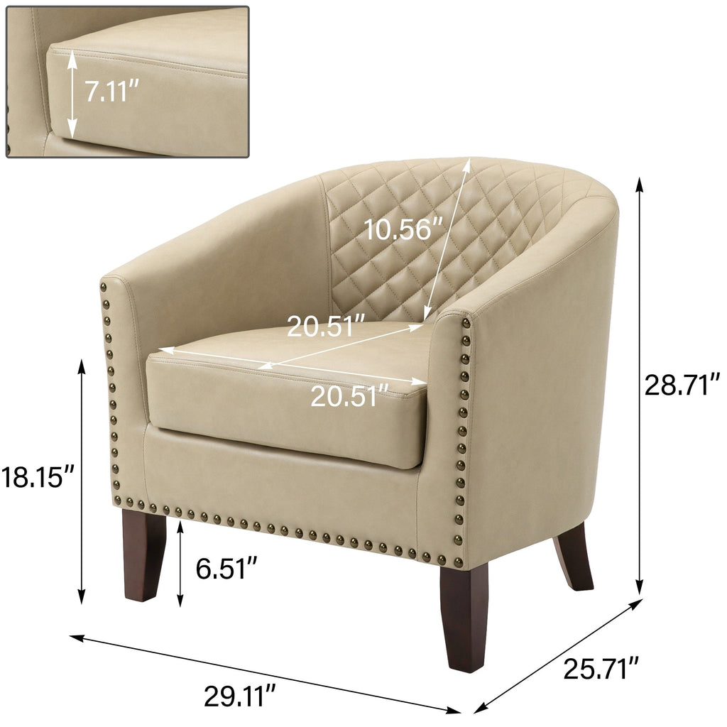 Lot de 2 chaises d'appoint tonneau en cuir vegan de 29 W avec garniture cloutée