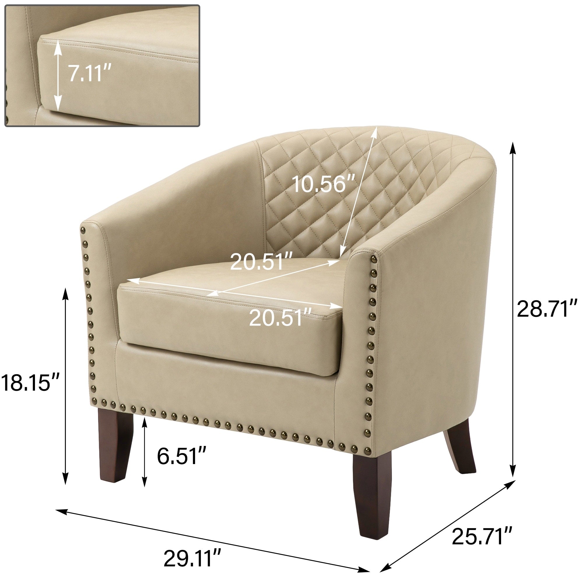 Lot de 2 chaises d'appoint tonneau en cuir vegan de 29 W avec garniture cloutée